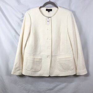 Talbots Winter White Wool Blend Button Up Coat Size 14P NEW With Tags